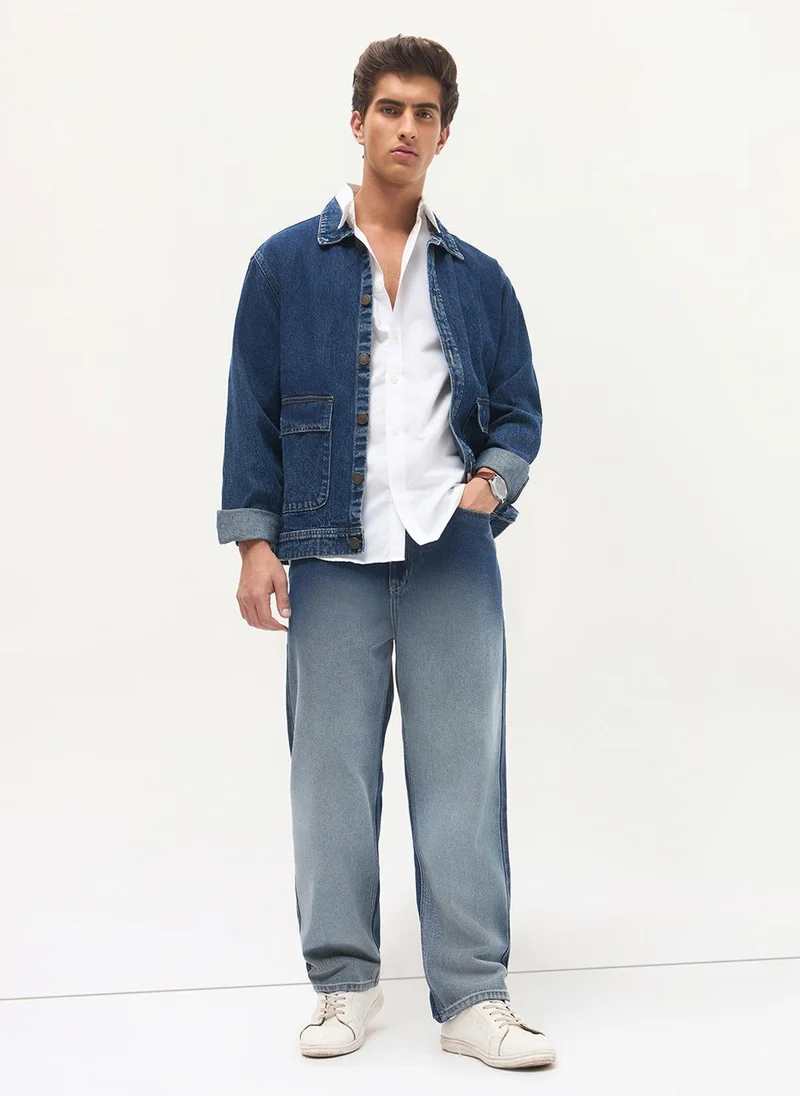 Urbano Fashion  Urbano Fashion Men's Blue Loose Baggy Fit Heavy Washed Faded Denim Jeans Non-Stretchable for Men | Best Price UAE